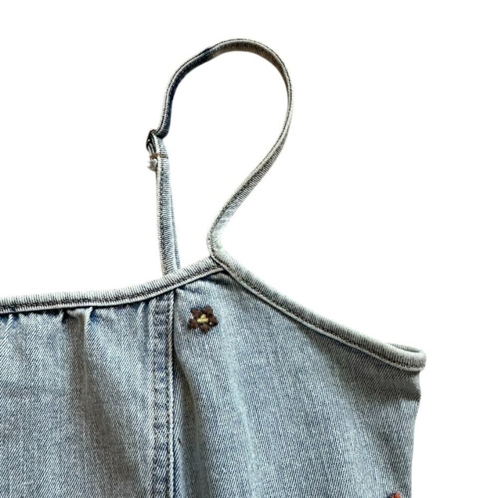 Indigo Rein Blue Denim Embroidered Floral Crop Top Zipper Back Corset, Medium - Picture 3 of 8
